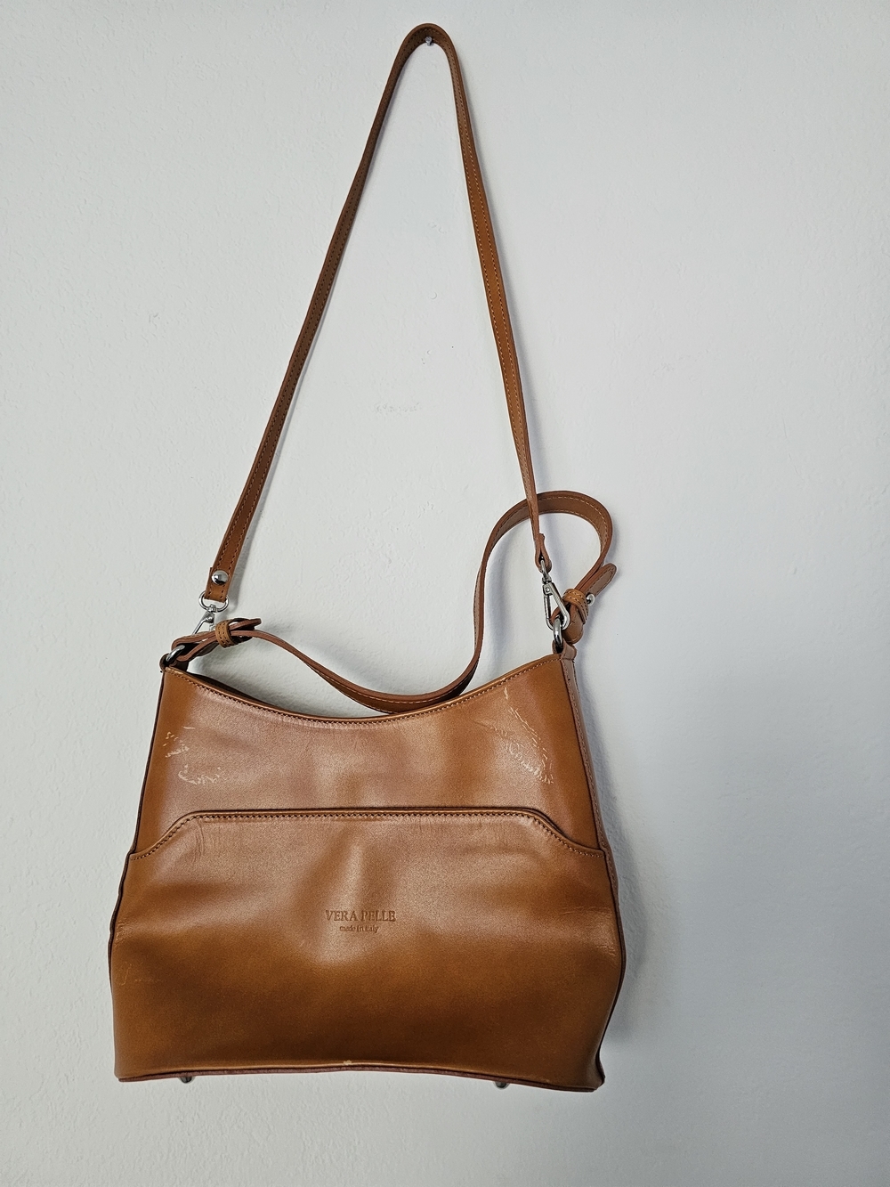 Vera Pelle Cognac Leather Hobo Bag - Picture 4 of 13